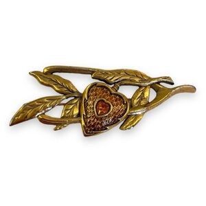 Vintage Berebi Enamel Heart+Branch Gold Pin
